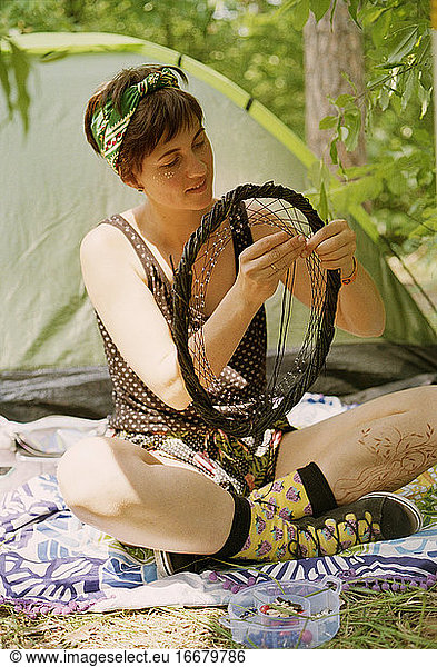 Woman at the ethnic hippie festival Fairy Tale. Kyiv. Ukraine.