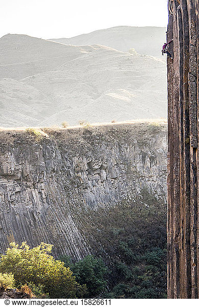 Woman big wall rock climbing Doudouk 5.10d  Garni Canyon  Armenia