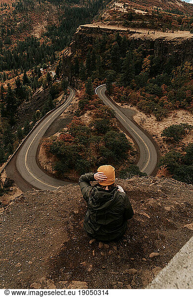 Woman gazing at Rowena Crest Viewpoint in Oregon