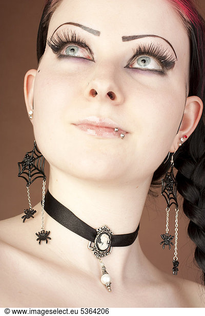 Woman  Gothic  piercing  jewelry  portrait mouth