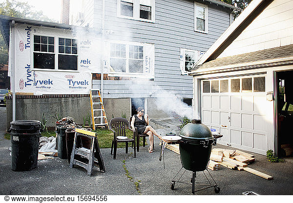 woman  grilling  cooking  house  renovation