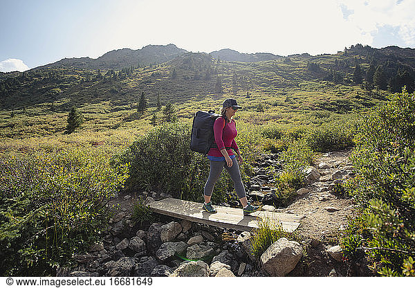 Woman hiking during summer vacation