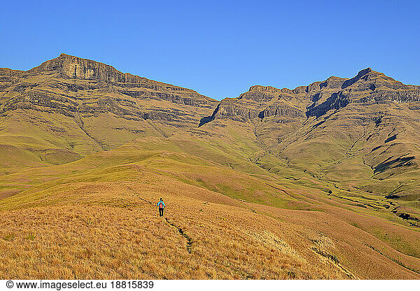 Woman hiking on sunny day at KwaZulu-Natal  Drakensberg  South Africa