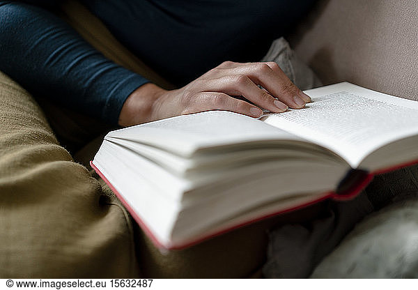 Woman reading novel  close-up