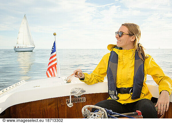 Woman Sailing in Santa Cruz  California