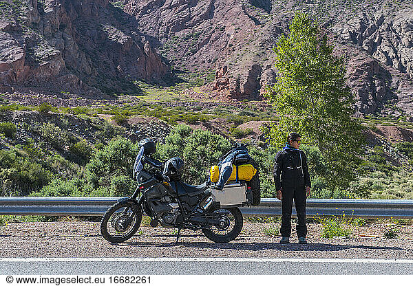 Woman standing next to touring motorbike  Mendoza - Argentina
