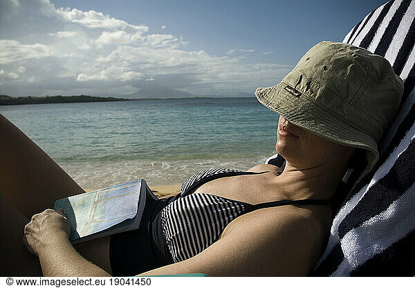 Woman taking a nap on the beach  Sosua  Dominican Republic.
