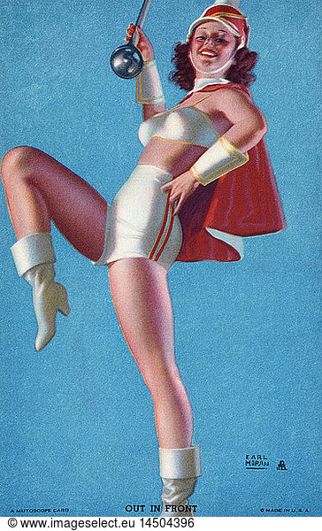 Woman Wearing Drum Major Costume  Out in Front  Mutoscope Card  1940's