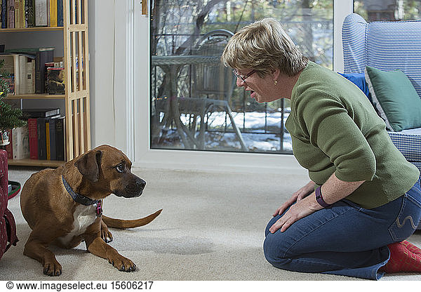 Woman with Autism looking at dog