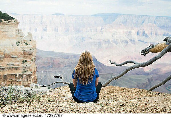 Woman with Long Hair Overlooking Grand Canyon National Park Scenic