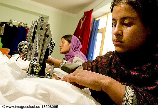 Women at work in a sewing workshop in Kabul.