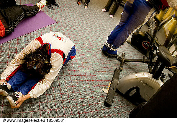Women work out at a women's gym in Kabul