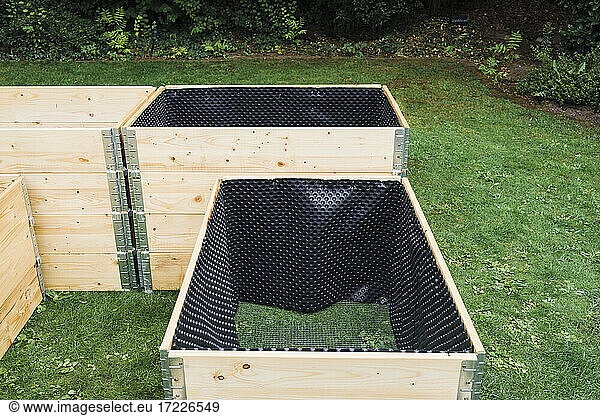 Wooden crates with bubble wrap in it at garden