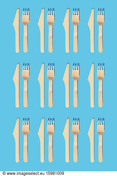Wooden cutlery  fork and knive for take away food  organic and ecological zero waste  pattern