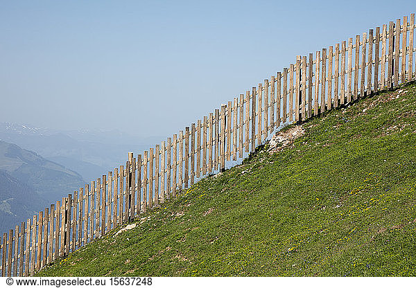 Wooden fence on KitzbÃ¼heler Horn against clear sky  KitzbÃ¼hel  Tyrol  Austria