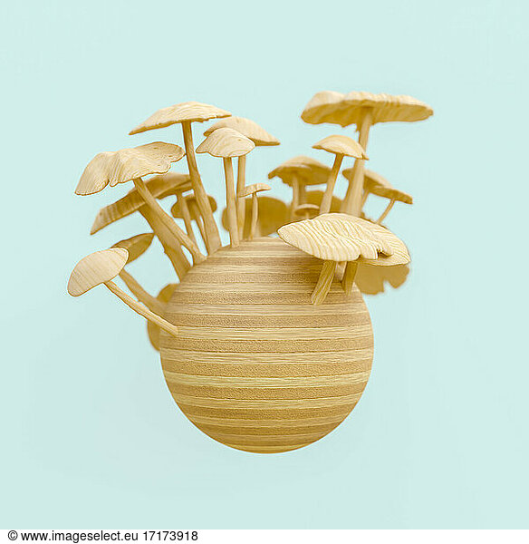 Wooden mushrooms sculpture  3d rendering