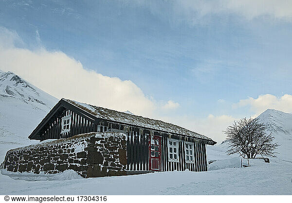 wooden ski lodge in north Iceland