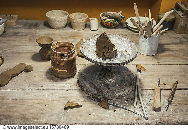 Workbench in a pottery
