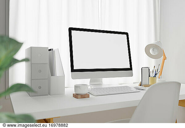 Workspace with mockup blank screen laptop computer.