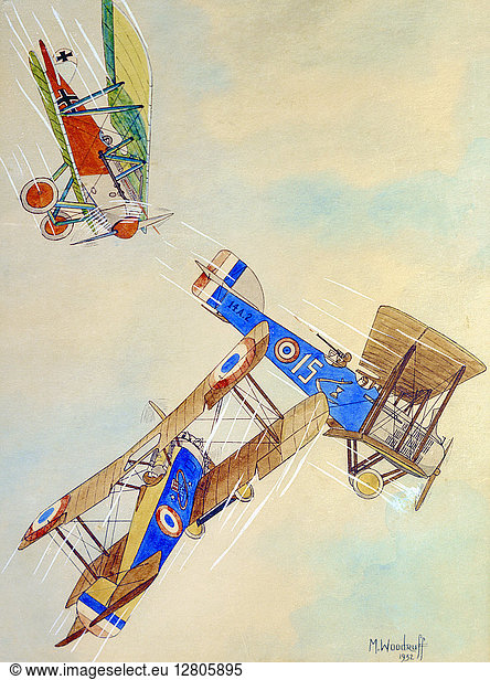 WORLD WAR I: AERIAL COMBAT. French biplanes (from an American squadron ...