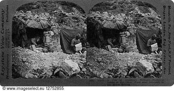 WORLD WAR I: CAMP  c1917. Members of the American Expeditionary Force  at camp in the Meuse River region of France  during World War I. Stereograph  c1917.