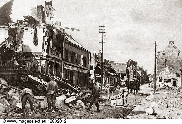 WORLD WAR I: SALVAGING.French troops salvaging material from a home destroyed by a mine  Guiscard  France. Photograph  c1916.