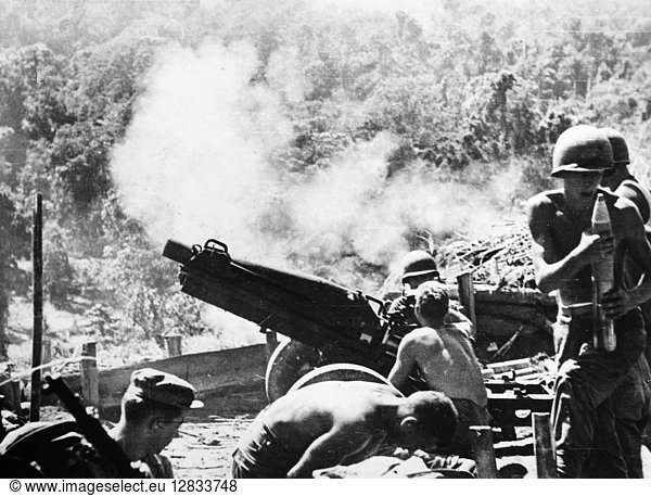 WORLD WAR II: BOUGAINVILLE. U.S. Army artillery crew on Bougainville Island  New Guinea. Photographed late 1943.