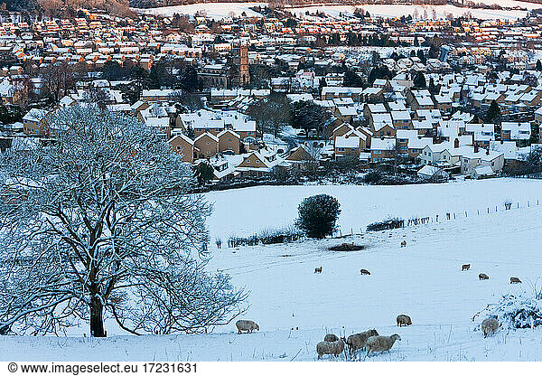 Wotton Under Edge and snow  Gloucestershire  United Kingdom