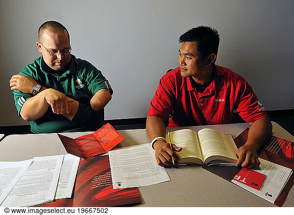 Wounded veterans in a classroom