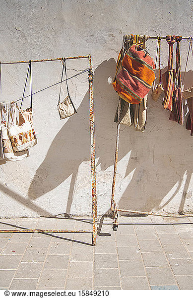 Woven handbags for sale in the medina