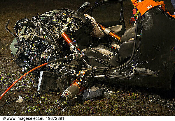Wrecked car after traffic accident  Annecy  Haute Savoie  France