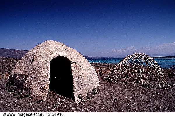 Wuestencamp von Afar Nomaden  Djibouti  Dschibuti  Afrika  Afar Triangle