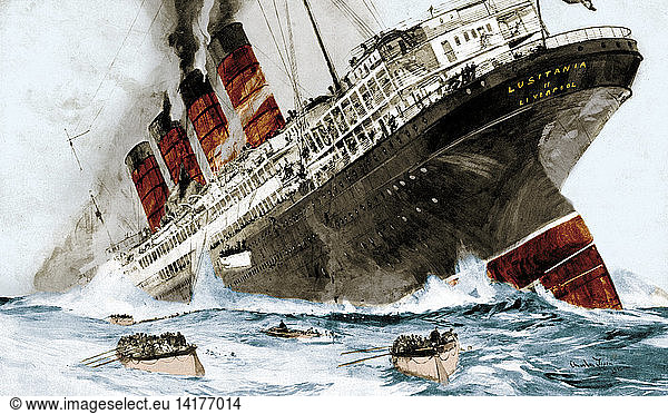 WWI WWI, Sinking of the RMS Lusitania, 1915,r. ms. lusitania,1915 ...