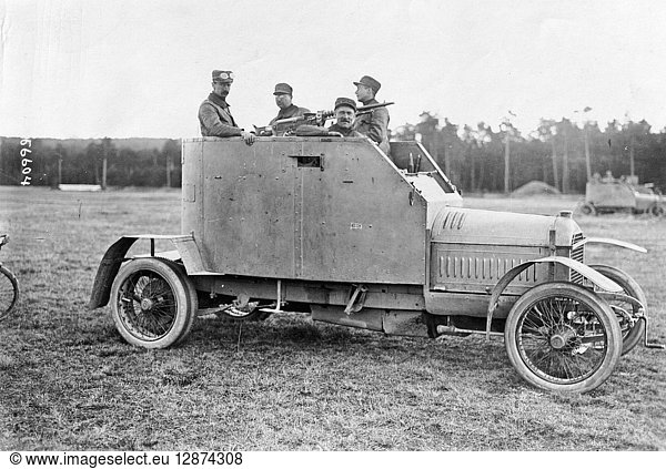 WWI: ARMORED CARS  c1915. Soldiers in an armored cars. Photograph  c1915.
