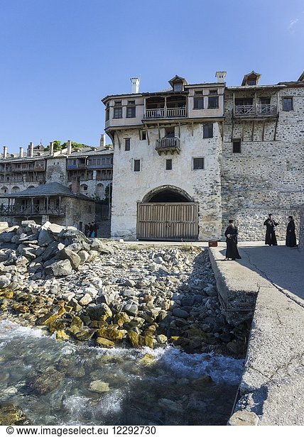 Xenophontos monastery on The Southwest coast of the Athos peninsula Macedonia Northern Greece.