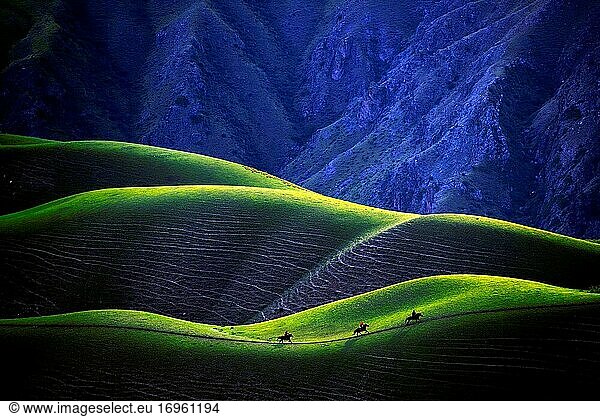 Xinjiang ili kara Grasland gekrönt den menschlichen Körper