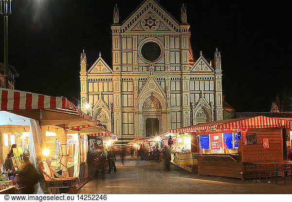Xmas market in Santa Croce square  Florence  Tuscany  Italy