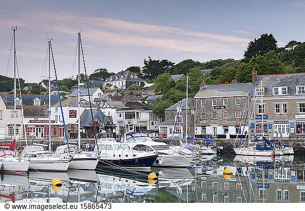Yachts moored in Padstow harbour at dawn on the North Cornish coast  Cornwall  England  United Kingdom  Europe