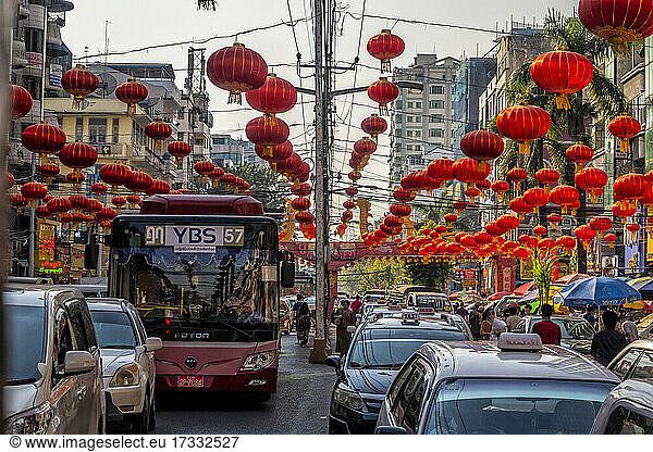 Yangon street at Chinese New Year