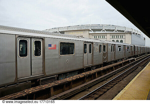 Yankee Stadium And Train Stopped In 183 St Station In The Bronx  New York  Usa