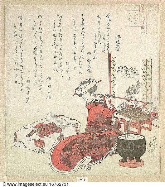 Yashima Gakutei 1786–1868. Print  ca. 1800–1868. Edo period (1615–1868).
Polychrome woodblock print (surimono); ink and color on paper  20.8 × 18.7 cm.
Inv. Nr. JP1934
New York  Metropolitan Museum of Art.