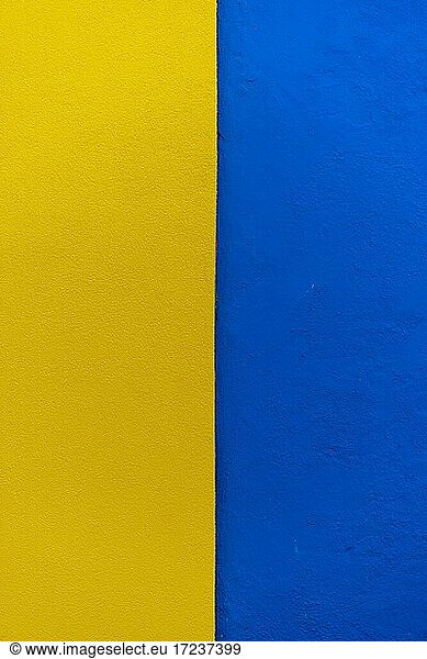 Yellow and blue wall  colorful house wall  colorful facade  Burano Island  Venice  Veneto  Italy  Europe