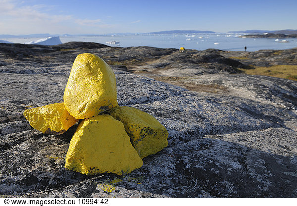 Yellow Path Markings  Ilulissay Icefjord  Ilulissat  Disko Bay  Greenland