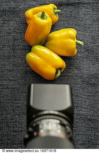 Yellow peppers and Hasselblad 503 CW camera.
