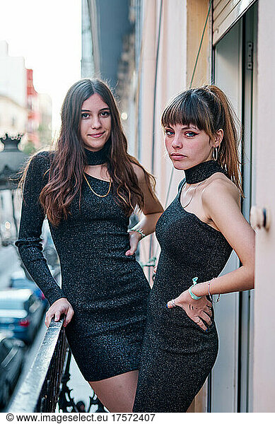 Young beautiful teen women wearing little black dress for party event