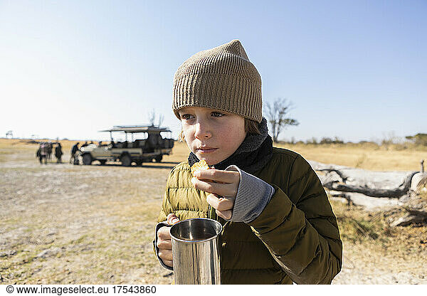young boy on safari Okavango Delta  Botswana