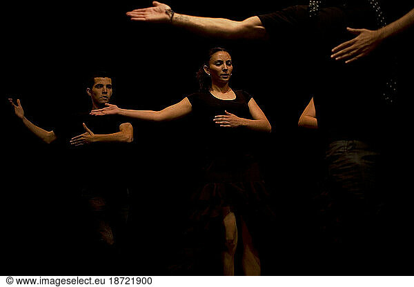 Young Flamenco students practice during a class in Prado del Rey  Cadiz province  Andalusia  Spain.