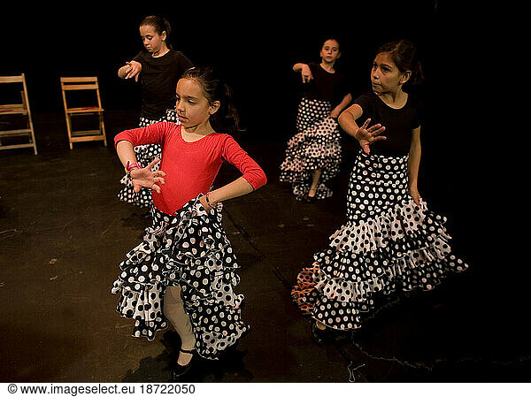 Young Flamenco students practice during a Prado del Rey  Cadiz province  Andalusia  Spain.