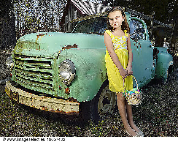 Young Girl by Old Truck