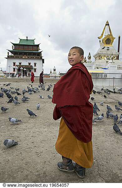 Young lama  Gandan Monastery  Ulaanbaatar  Mongolia